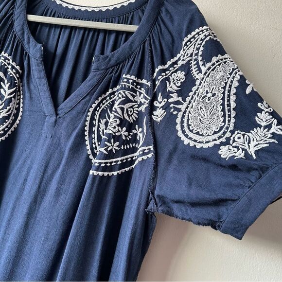 TRIBAL Notch Neck Embroidered Dress in navy blue - Picture 8 of 14